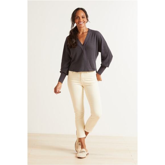 Evereve Delia Waffle Knit Surplice Top Womens Small Gray Athleisure Pullover - Picture 9 of 11